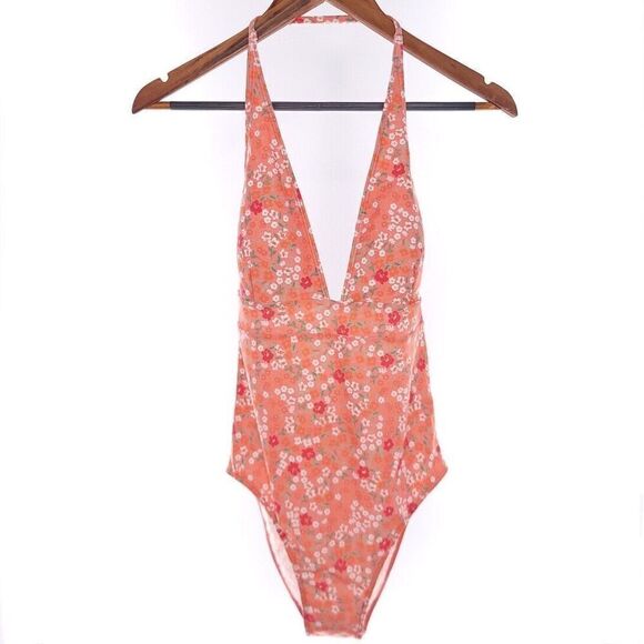 Summersalt Deep V HOP Orange Floral Womens One Piece Swim Bathing Suit Size 2 - Picture 1 of 12